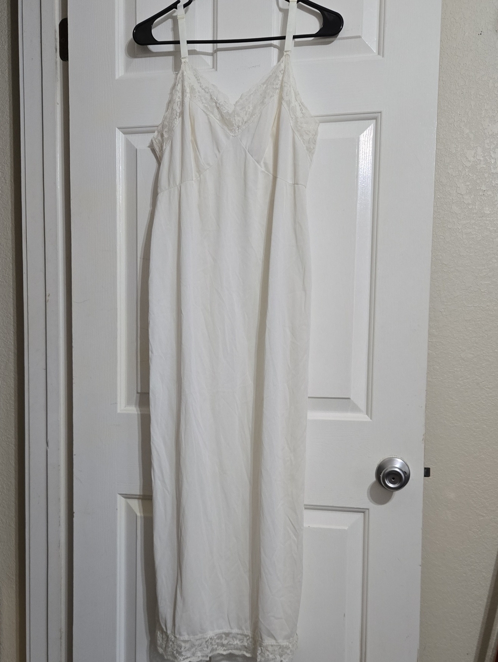 Vintage Off White/Cream Lace-Trim Maxi Slip Dress